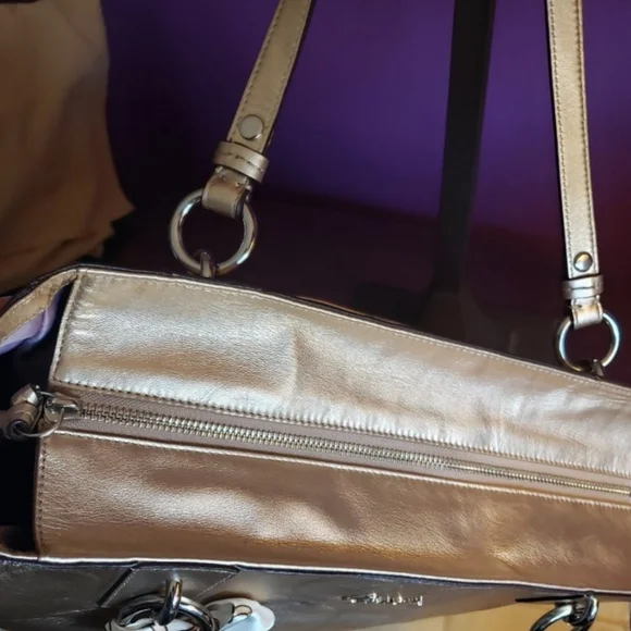 Coach Gold Metallic Monogram Embossed Shoulder Tote - Picture 12 of 15